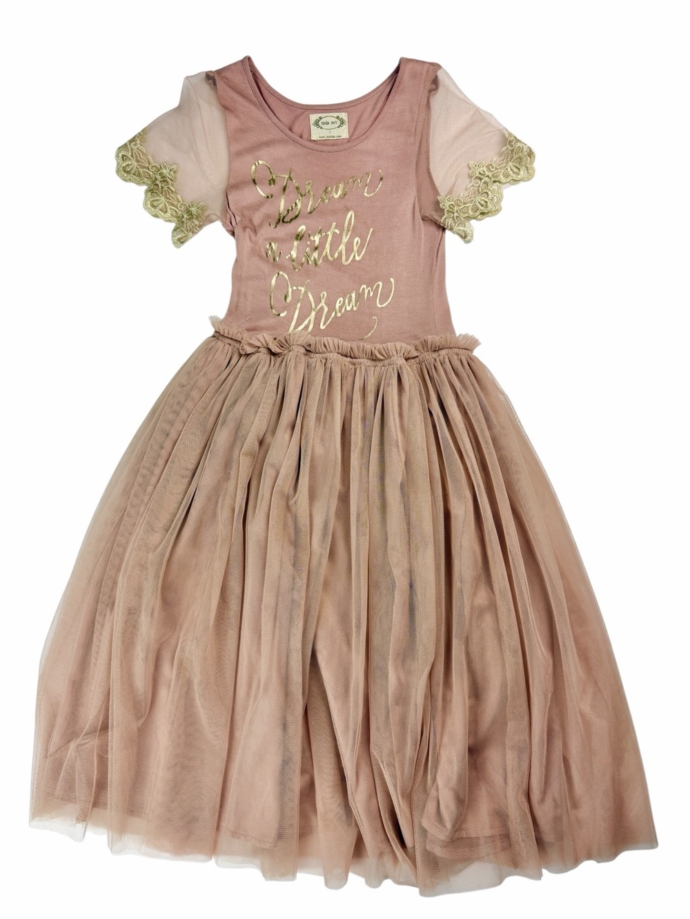 Mia Joy Girls' Dusty Rose Tulle Party Dress with Gold Script